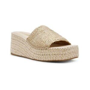 Anne Klein Cruz Espadrille Platform Sandals Gold Textile - Size 7.5